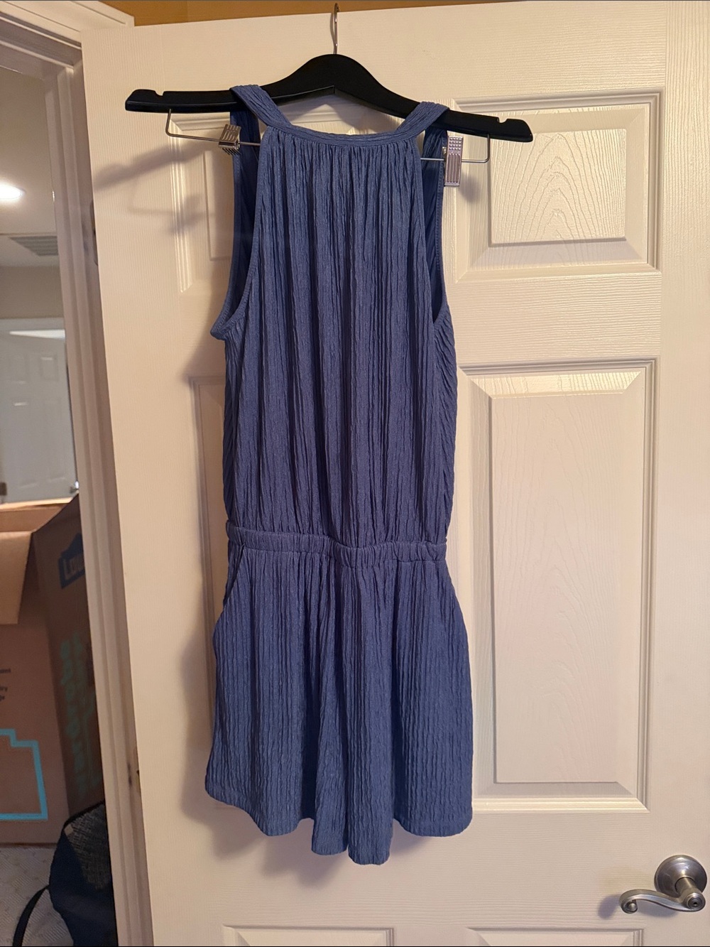 Blue Sleeveless Textured Women’s Romper - Casual Summer Style